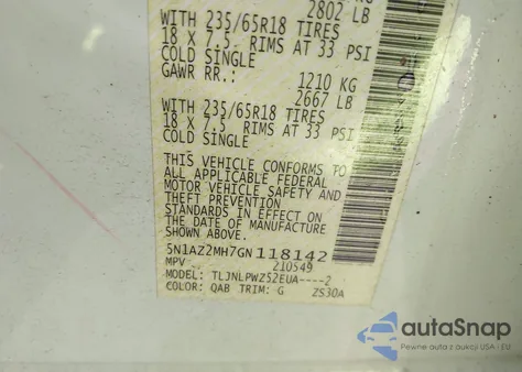 2016 Nissan Murano S z USA, uszkodzony, nr VIN 5N1AZ2MH7GN118142